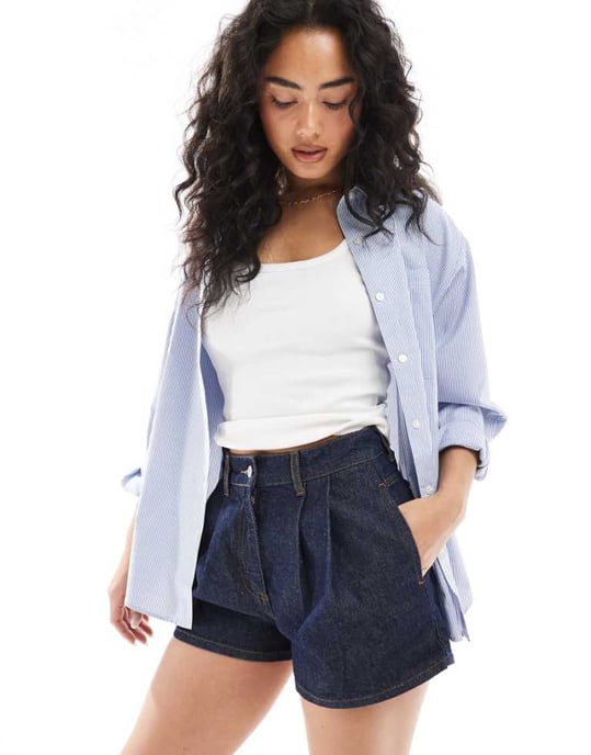 ASOS DESIGN denimfållad short i indigo - Image 1