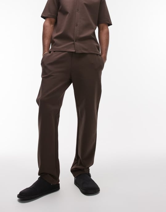 Topman premium interlock raka ben jogger i brunt - Image 2