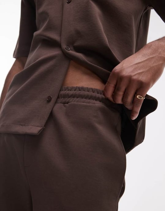 Topman premium interlock raka ben jogger i brunt - Image 3