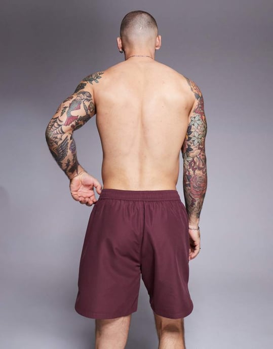 ASOS DESIGN badshorts i medellängd med broderi i vinröd - Image 4