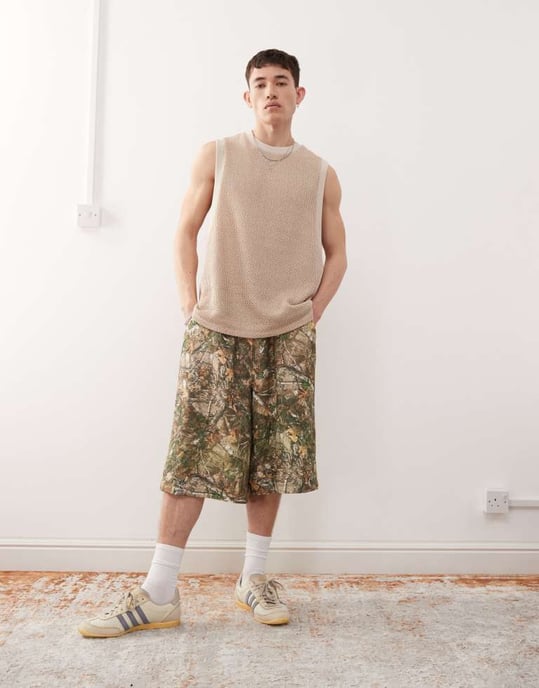 Återvunnen vintage virkad struktur oversized linne i krämfärg - Image 2