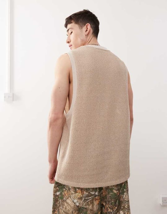 Återvunnen vintage virkad struktur oversized linne i krämfärg - Image 3