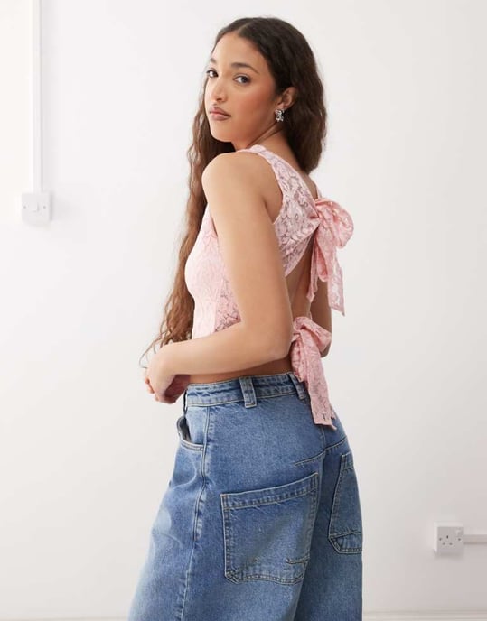 Wittrad vintage spetshalsband topp i rosa - Image 1