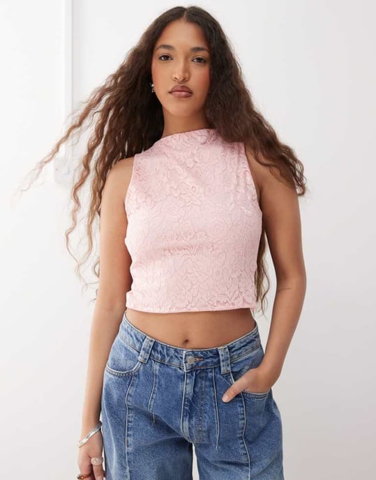 Wittrad vintage spetshalsband topp i rosa - Image 2