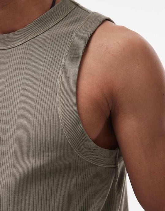 Topman hög krage randig ribbad väst i tvättad salvia - Image 2