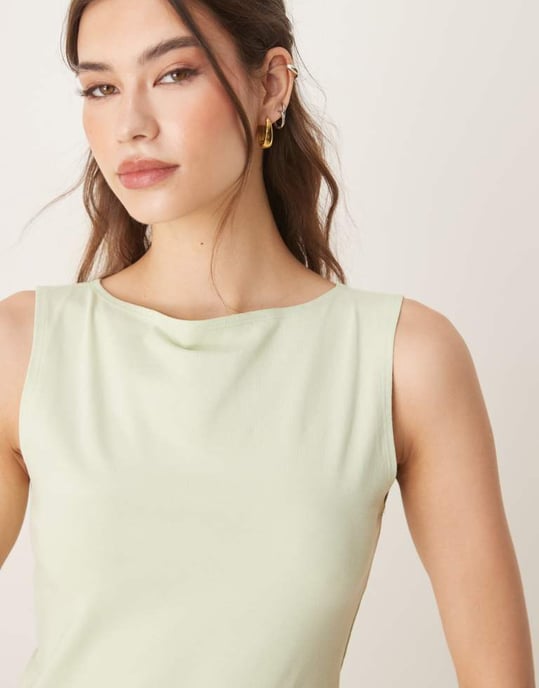 ASOS DESIGN borstad båturringad tanktop i salviagrön - LGREEN - Image 3