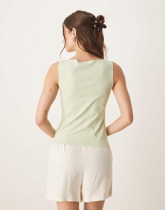 ASOS DESIGN borstad båturringad tanktop i salviagrön - LGREEN - Image 4