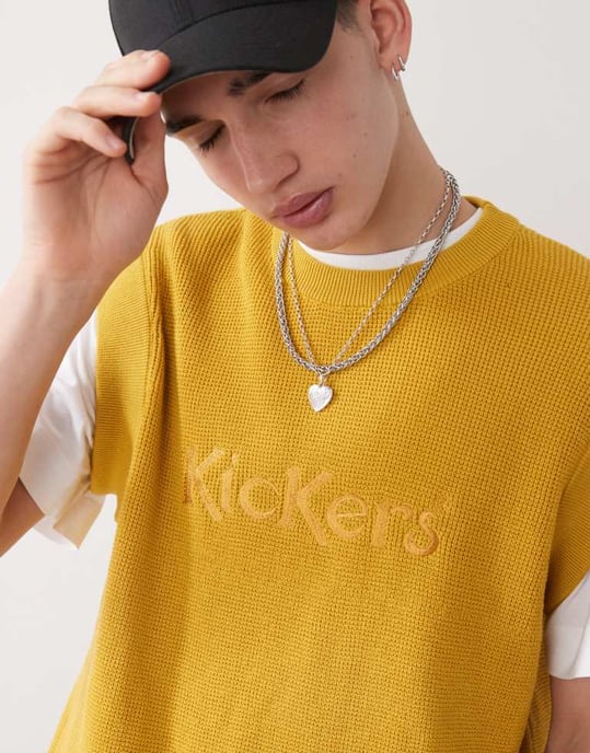 Kickers stickad ärmlös väst i gulocker - Image 3