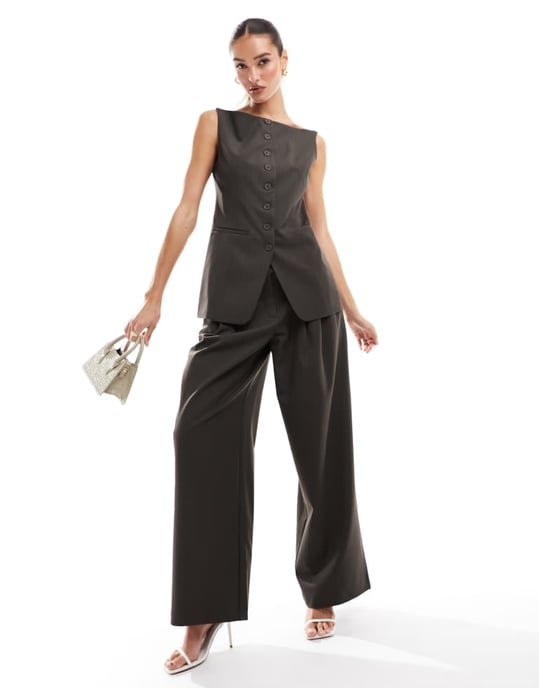 NA-KD koord båtformad skräddarsydd väst i mörk oliv - Image 2
