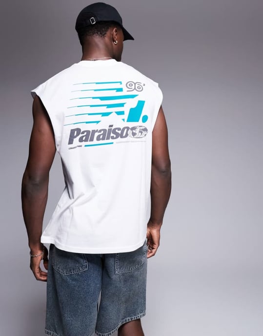 ASOS DESIGN oversize tanktop med sportgrafik i vitt - Image 1