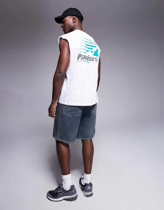 ASOS DESIGN oversize tanktop med sportgrafik i vitt - Image 3