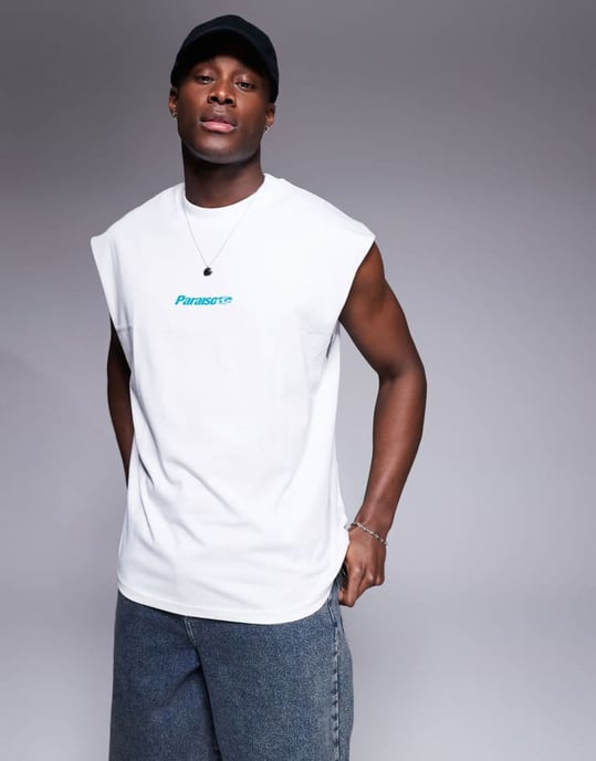 ASOS DESIGN oversize tanktop med sportgrafik i vitt - Image 4
