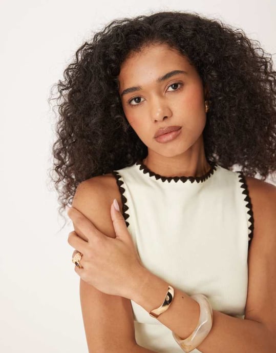 ASOS DESIGN båturringad tank med plädstitching i krämfärg - Image 2