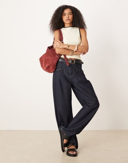 ASOS DESIGN båturringad tank med plädstitching i krämfärg - Image 3