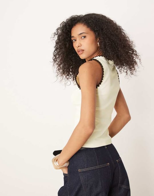 ASOS DESIGN båturringad tank med plädstitching i krämfärg - Image 4