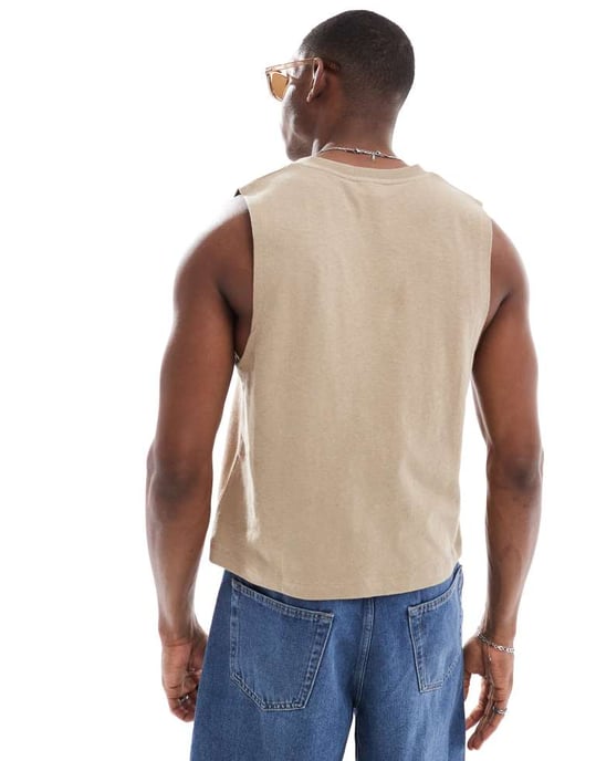 ASOS DESIGN v-ringad linne-top i stenmix - Image 4