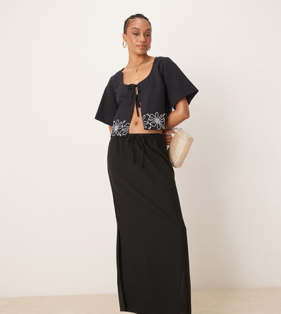 JDY Tall linen blend maxi skirt in black - Image 1