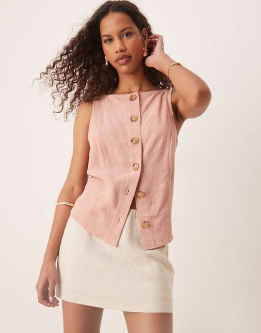 Abercrombie & Fitch draperad linnemix kjol i sten - Image 1