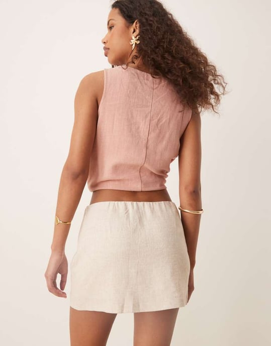 Abercrombie & Fitch draperad linnemix kjol i sten - Image 4