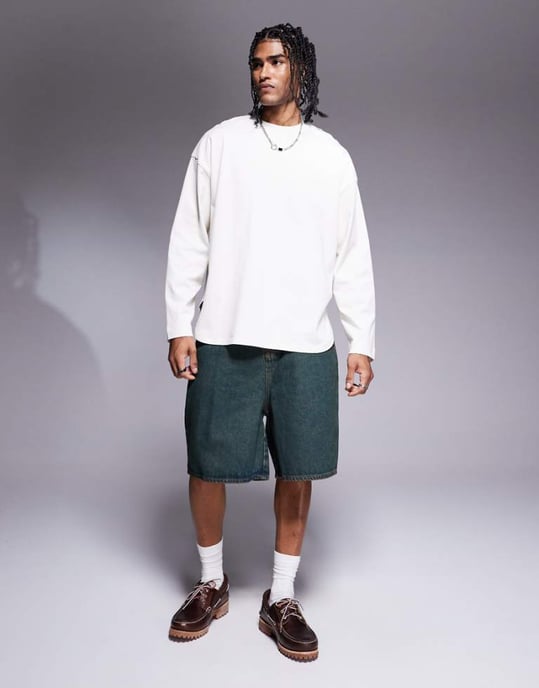 ASOS DESIGN längre denimshorts med grön nyans - Image 1