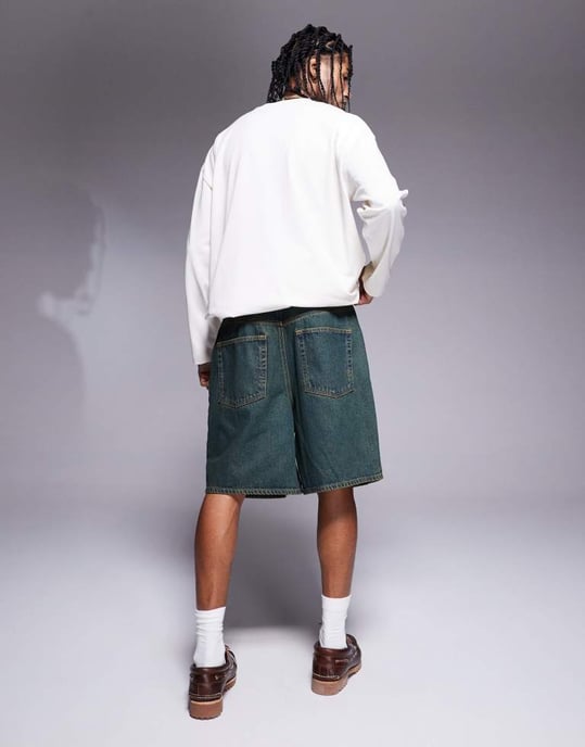 ASOS DESIGN längre denimshorts med grön nyans - Image 2