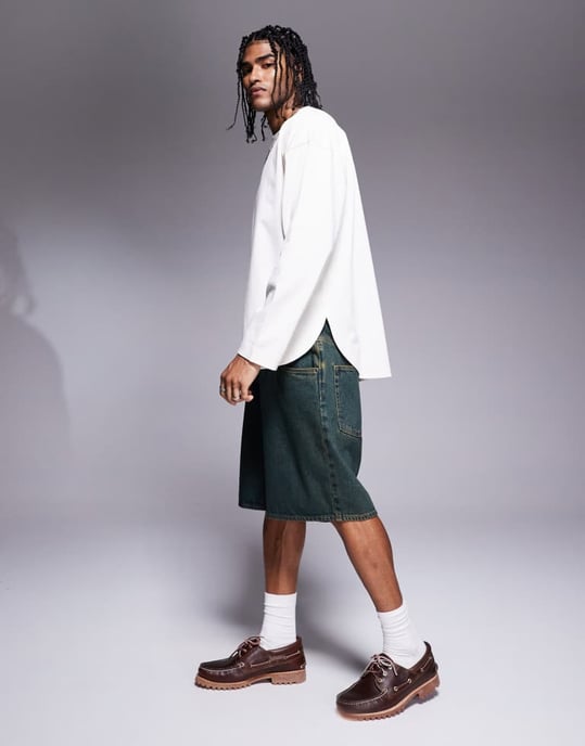 ASOS DESIGN längre denimshorts med grön nyans - Image 3