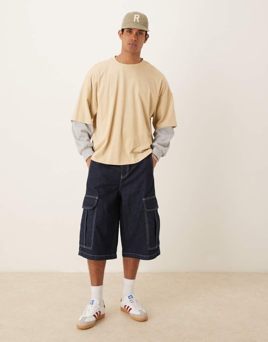 ASOS DESIGN lång denimjorts med dubbelveck i råtvätt - Image 1