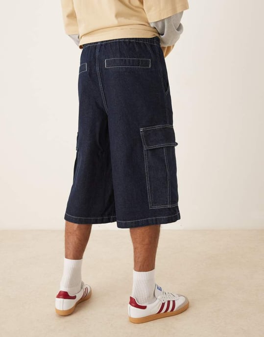 ASOS DESIGN lång denimjorts med dubbelveck i råtvätt - Image 3
