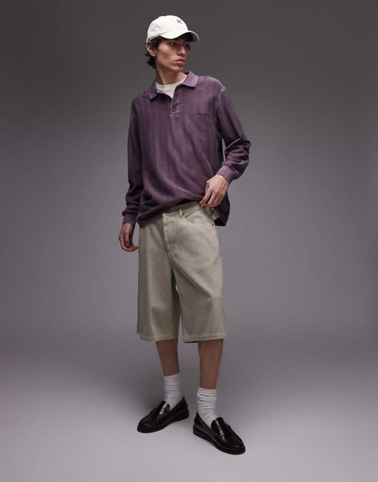 Topman tvättade twill-shorts i khaki - Image 1