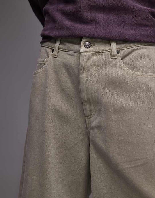 Topman tvättade twill-shorts i khaki - Image 2