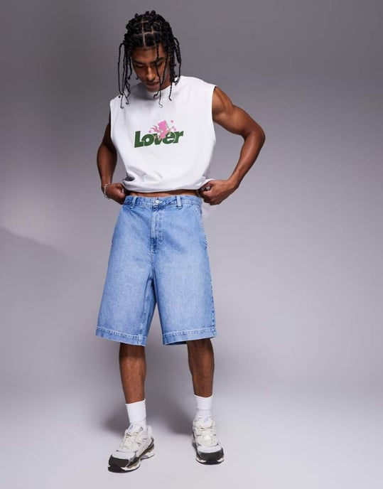 ASOS DESIGN långlängds denimshorts i ljus tvättad blå - Image 1