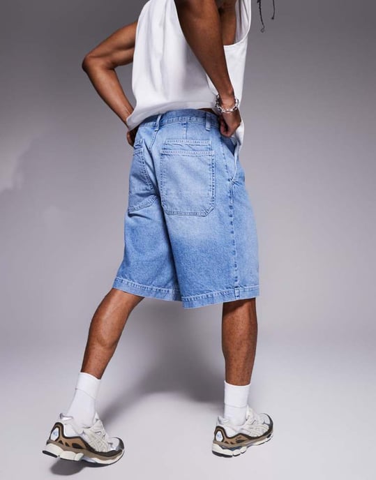 ASOS DESIGN långlängds denimshorts i ljus tvättad blå - Image 2