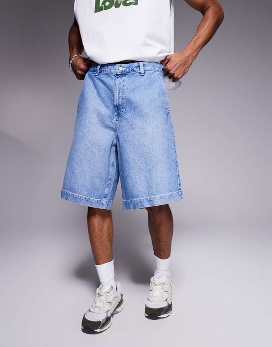 ASOS DESIGN långlängds denimshorts i ljus tvättad blå - Image 4