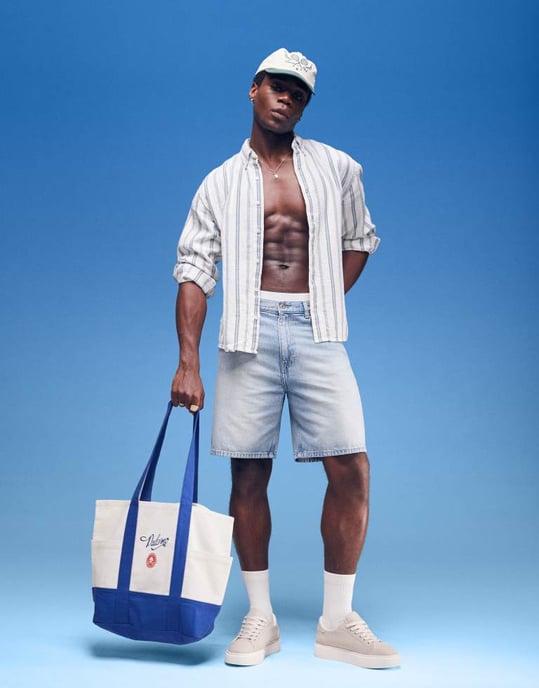 Weekday Galaxy baggy denimshorts i blått - Image 3