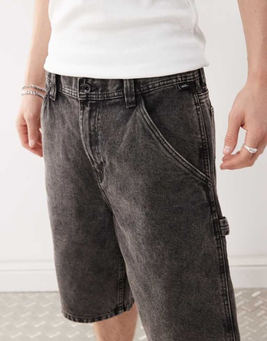 Vans drill chore löst sittande denimshorts i tvättad svart - Image 3