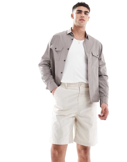 ASOS DESIGN mittlängds shorts i linneblandning i stenfärg - Image 2