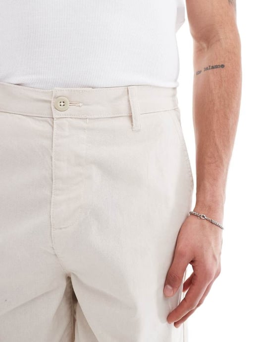 ASOS DESIGN mittlängds shorts i linneblandning i stenfärg - Image 3
