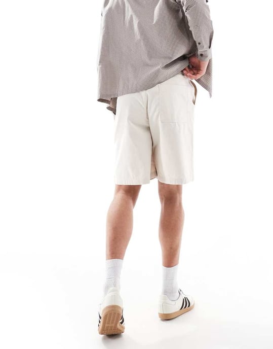 ASOS DESIGN mittlängds shorts i linneblandning i stenfärg - Image 4