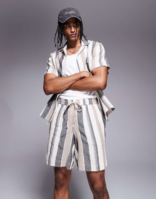 South Beach drawstring textured beach shorts in multi stripe - Image 1