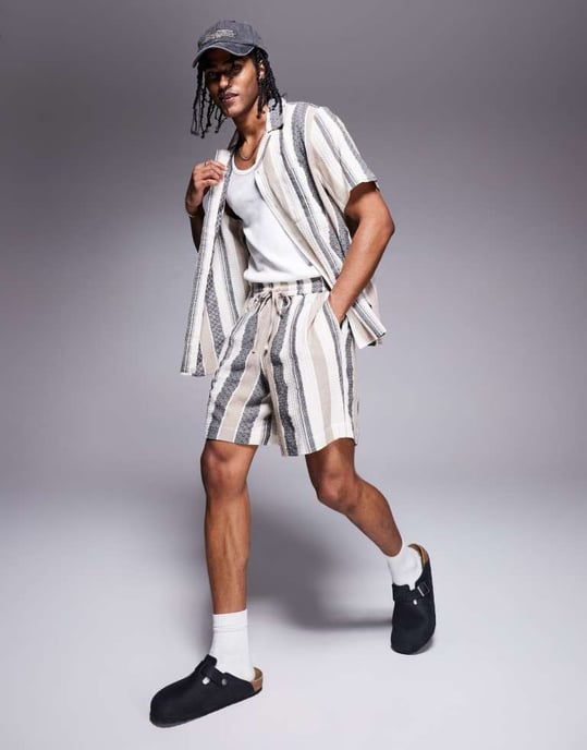 South Beach drawstring textured beach shorts in multi stripe - Image 2