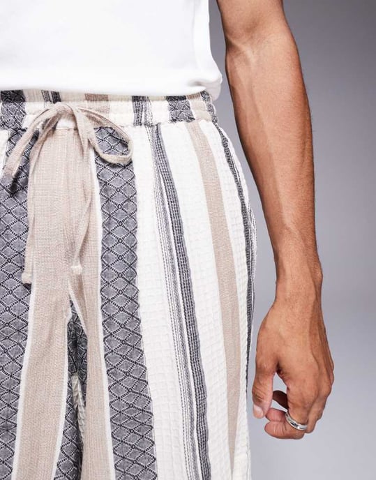 South Beach drawstring textured beach shorts in multi stripe - Image 3