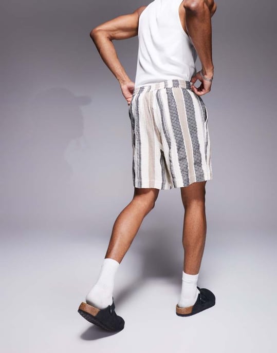 South Beach drawstring textured beach shorts in multi stripe - Image 4