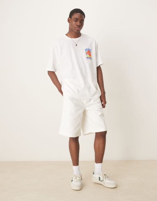 ASOS DESIGN långa plisserade shorts i sten - Image 1