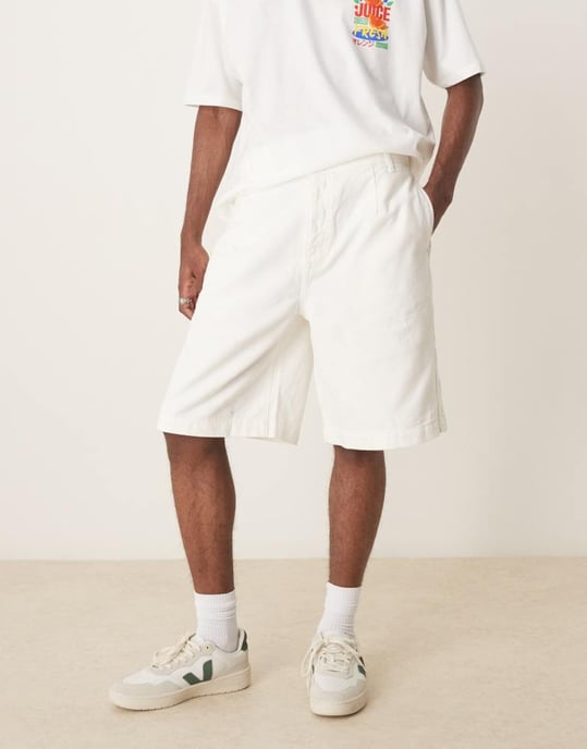 ASOS DESIGN långa plisserade shorts i sten - Image 2