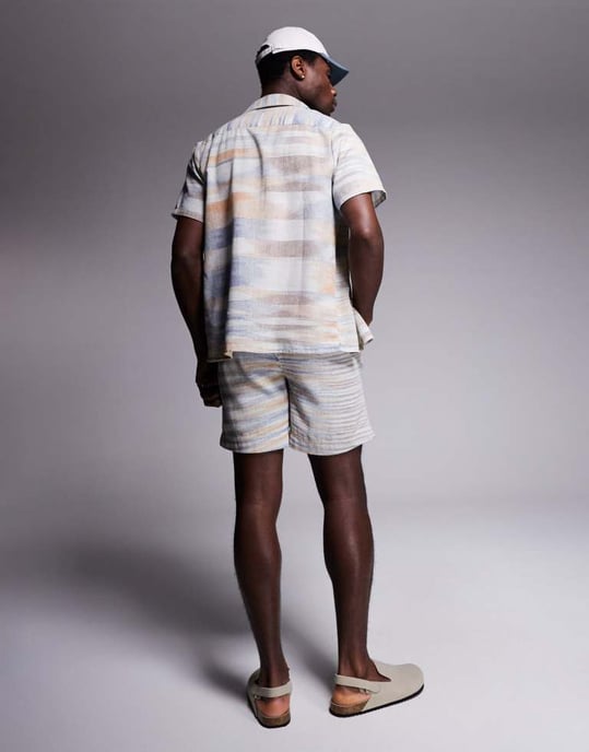 South Beach drawstring beach shorts in neutral stripe - Image 2
