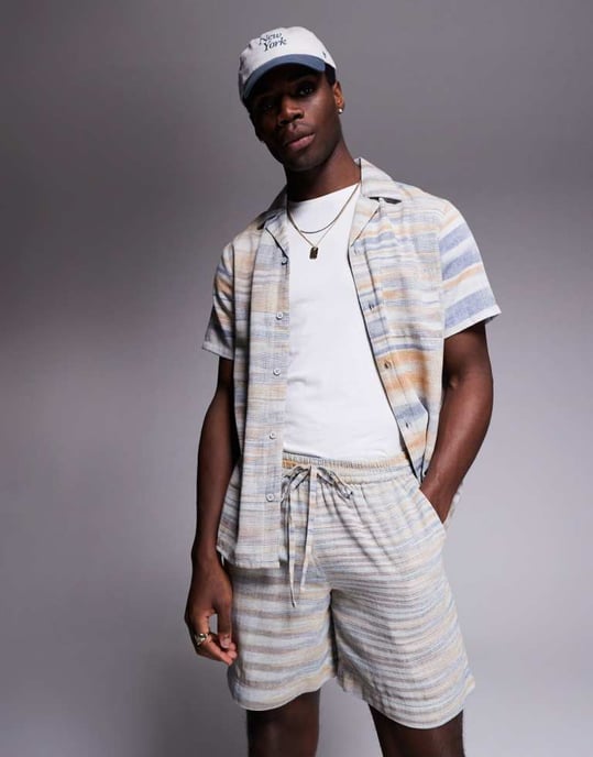 South Beach drawstring beach shorts in neutral stripe - Image 3