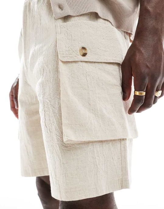 Native Youth oversized cargo linen shorts in cream - Image 3