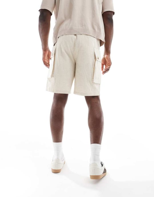 Native Youth oversized cargo linen shorts in cream - Image 4