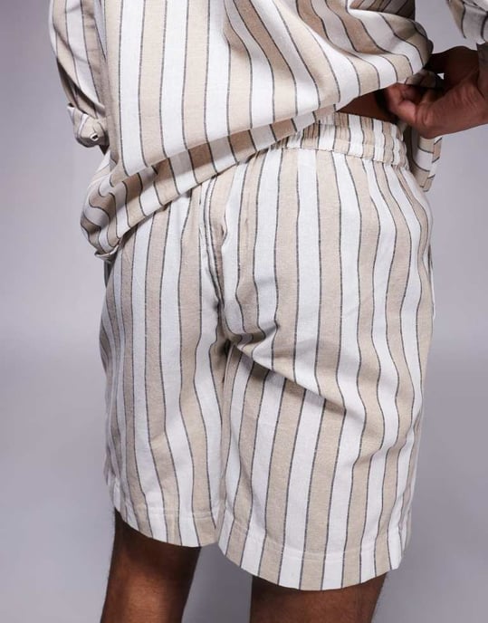 South Beach drawstring beach shorts in beige and white stripe - Image 3