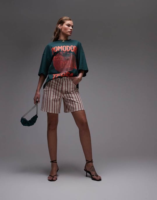 Topshop denimjorts i röd rand - Image 2